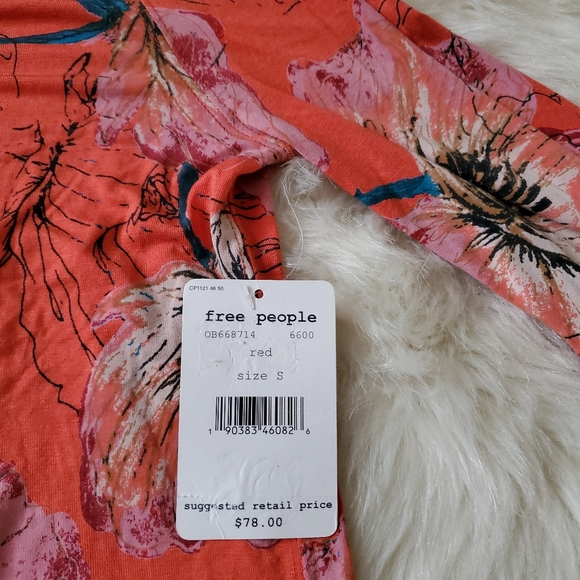Free People Birds of Paradise Floral Off-Shoulder Flare Sleeve Top Small NWT - Picture 9 of 14